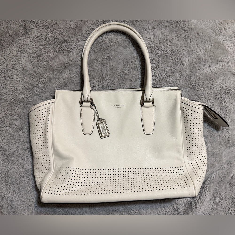 Coach Legacy Perforated Leather Haley Satchel- White